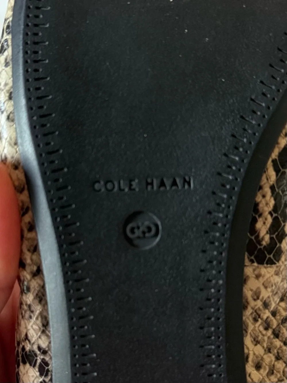 Cole Haan Ballet Flats Bow Detail Snake Print in Black and Cream 7.5
